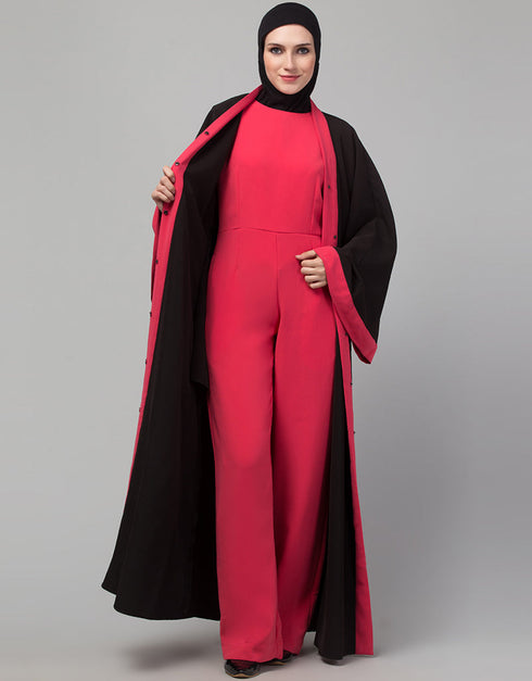 Women Black Matt Nida With Red Boder Abaya Lifestyle Images